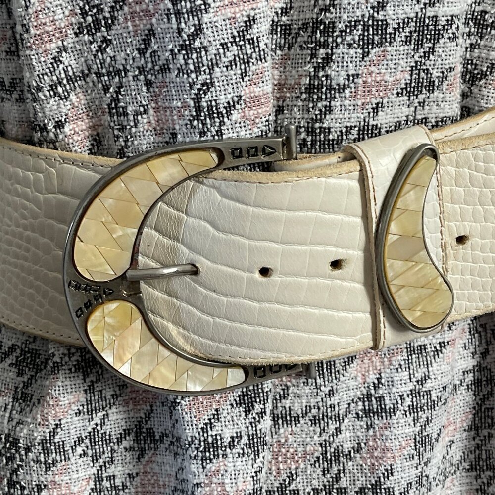 AVIATOR by Adelfio made in Italy Vintage Mother of Pearl belt Women's wide belt - Picture 7 of 9
